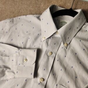 Brooks Brothers Milano Fit Blue Stripe Paisley Print Button Down Shirt Men 15 35